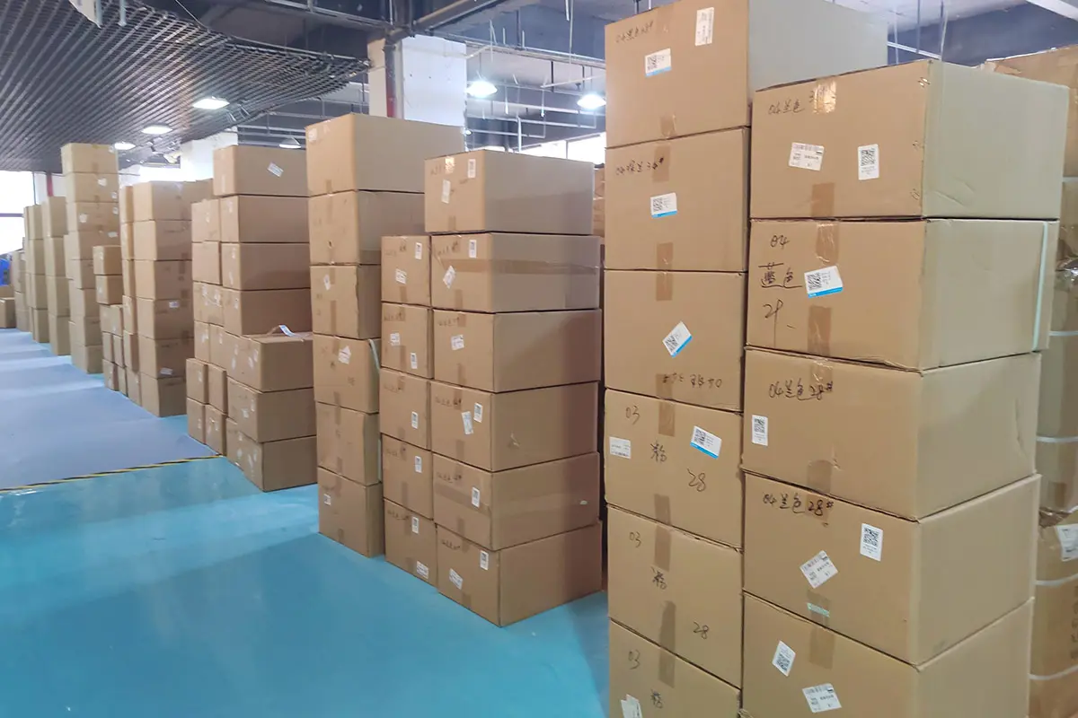 Packed cartons organized across the dispatch area