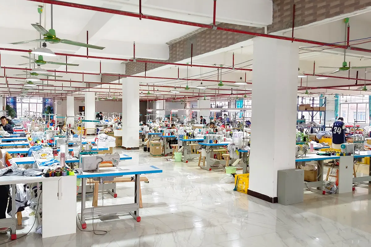 Wide view of a sewing workshop producing teamwear