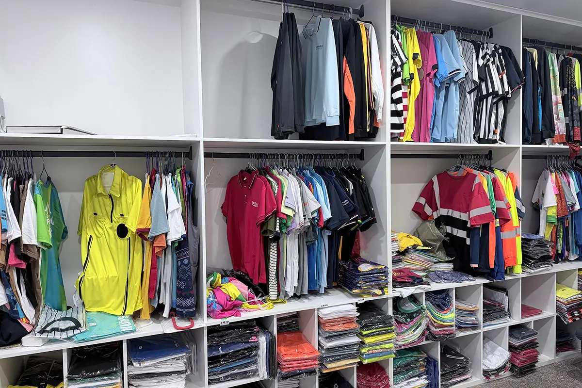 Custom cycling and teamwear samples arranged by color and design