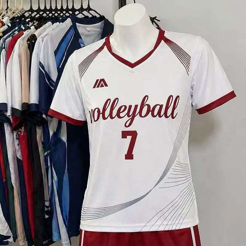 White and red volleyball jersey and shorts with number 7