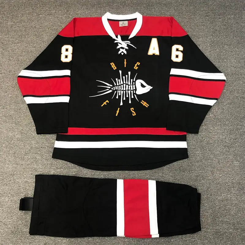 Black red and white hockey jersey and pants set