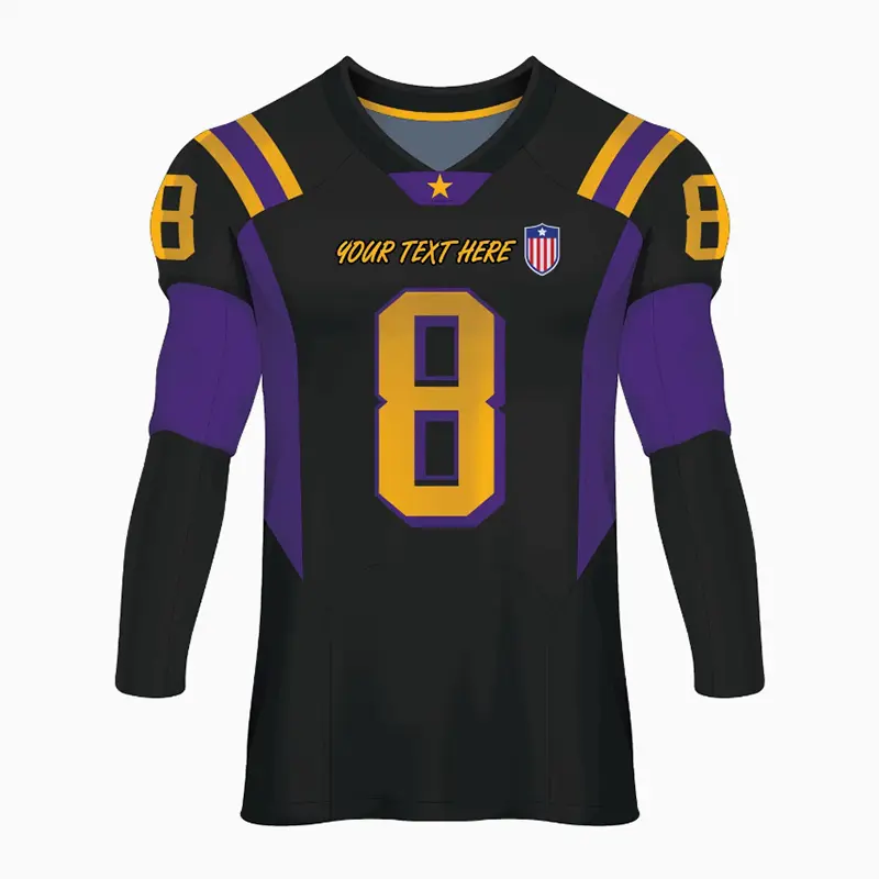Front of a black and purple American football jersey with number 8