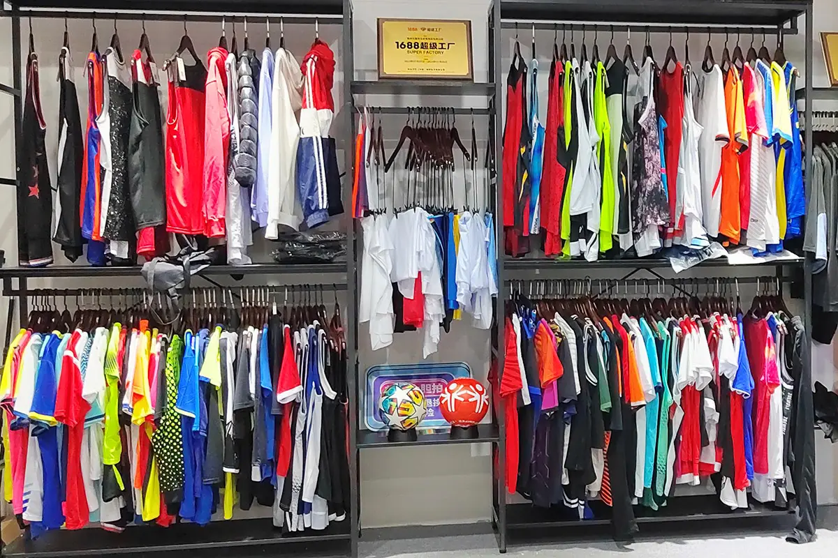 Sportswear samples showing different jersey sleeves and openings