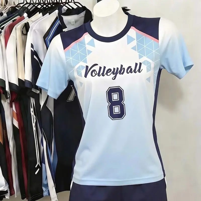 Light blue and navy volleyball jersey with number 8