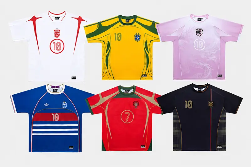 Six custom soccer jersey designs shown in different team colors
