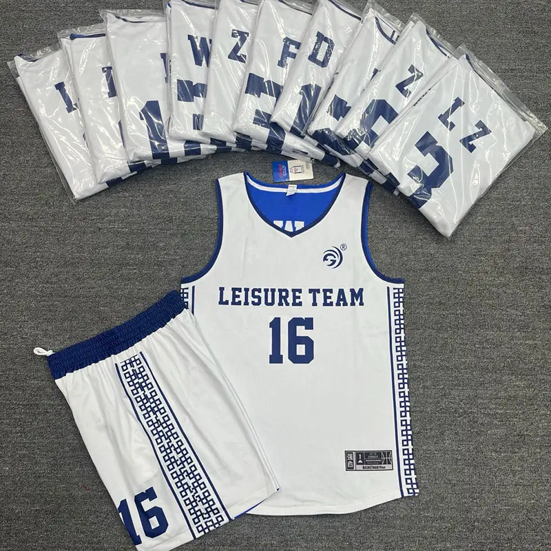 White and blue basketball jersey and shorts set