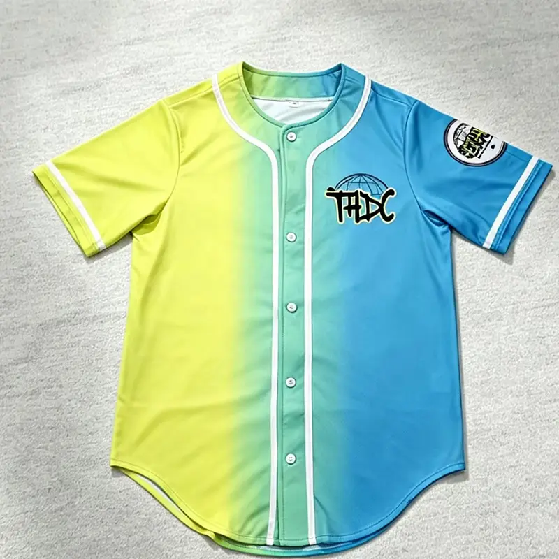 Yellow and blue gradient full-button baseball jersey