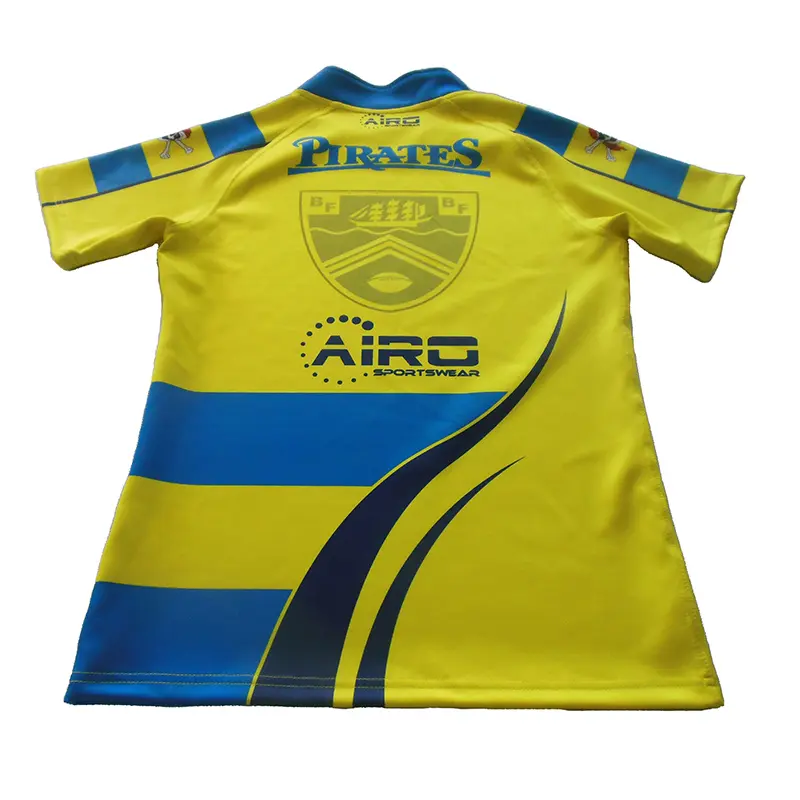Yellow and blue rugby jersey back with curved color panels