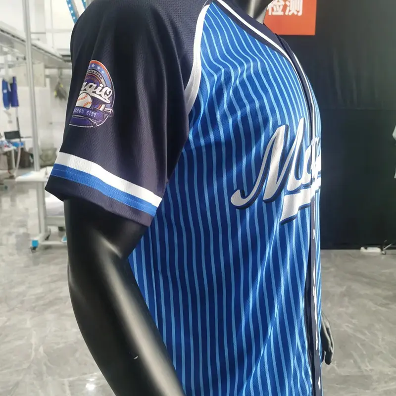 Softball jersey sleeve badge and striped cuff detail