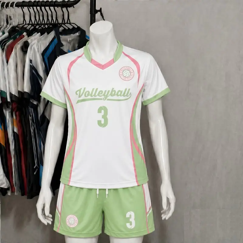 White, green, and pink volleyball jersey and shorts set