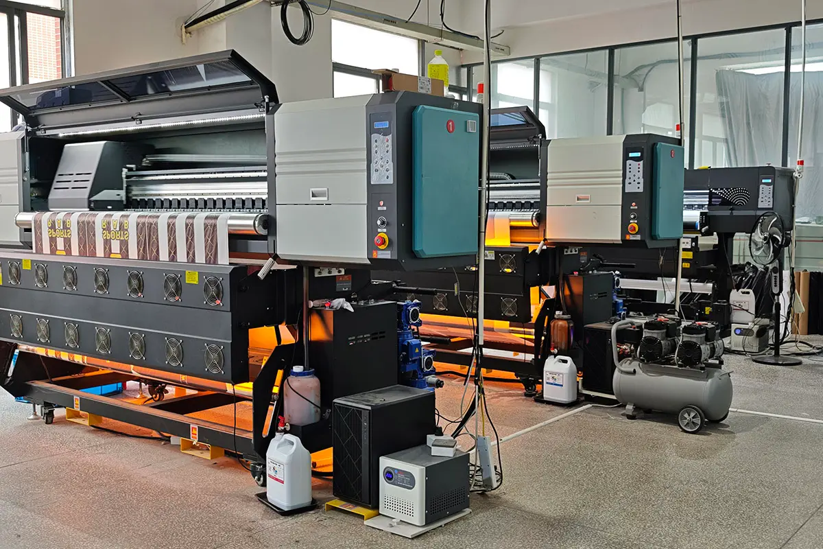 Wide-format printers producing patterned material for jersey panels