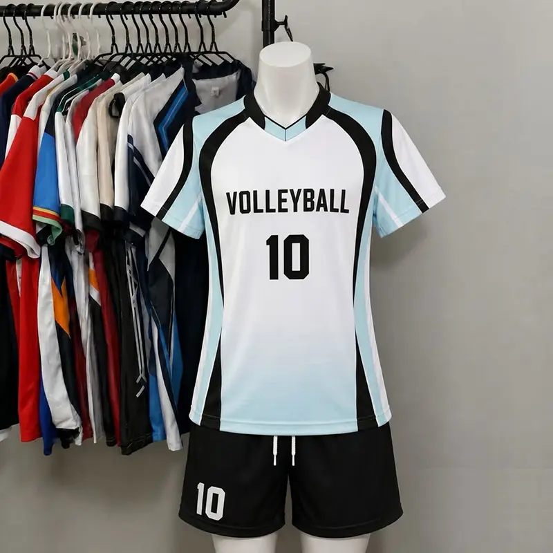 White and light blue volleyball jersey and shorts set